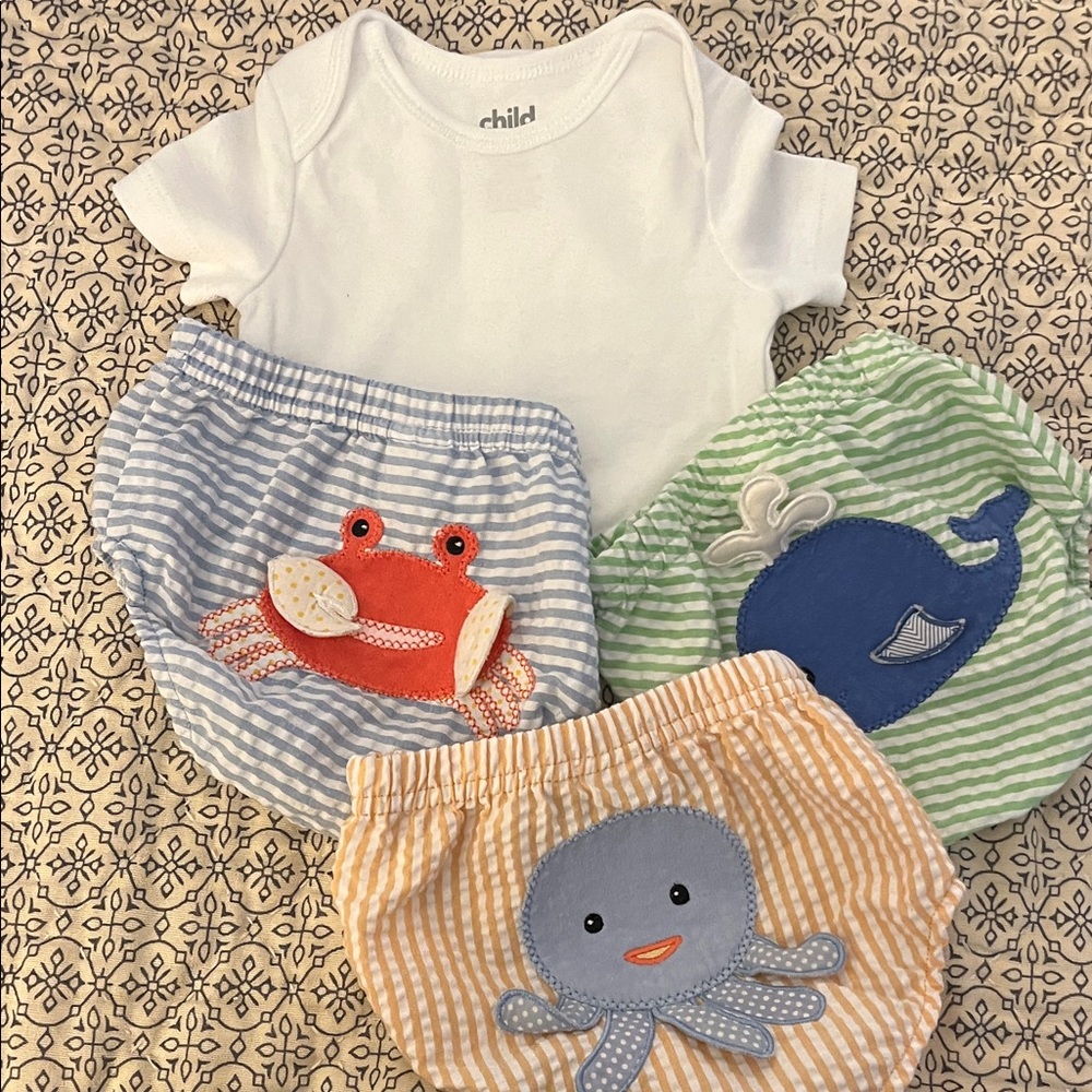 Carter's White Bodysuit with Striped Diaper Covers